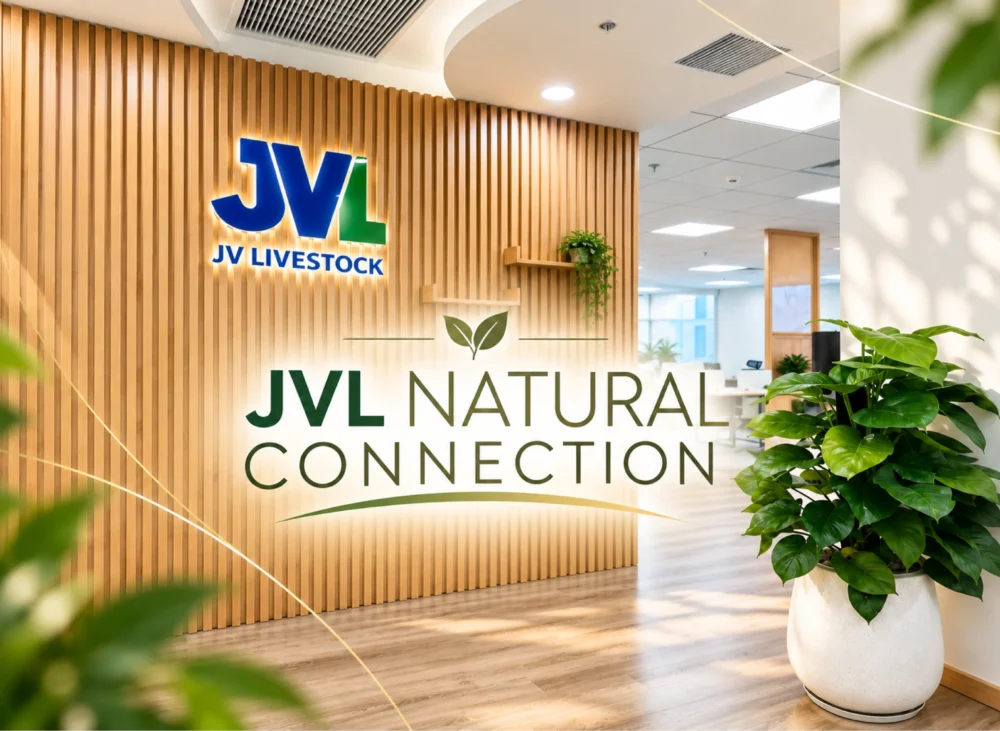 Khu vực nhận diện thương hiệu JVL Office với hệ lam gỗ 1